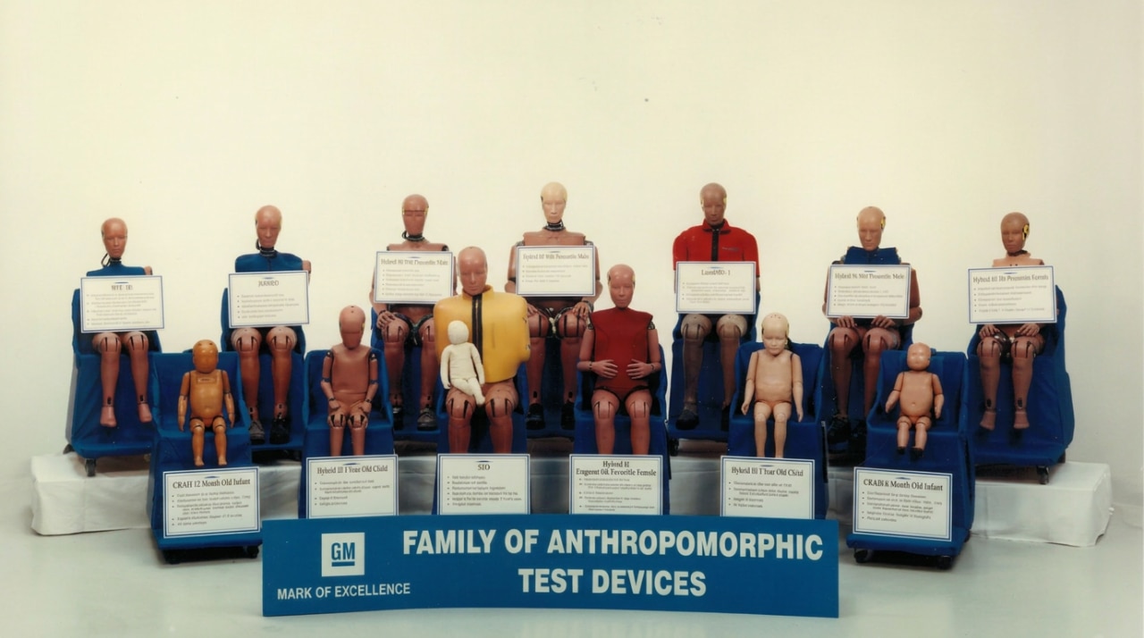 A 1980s photo of GM's crash test dummy "family."