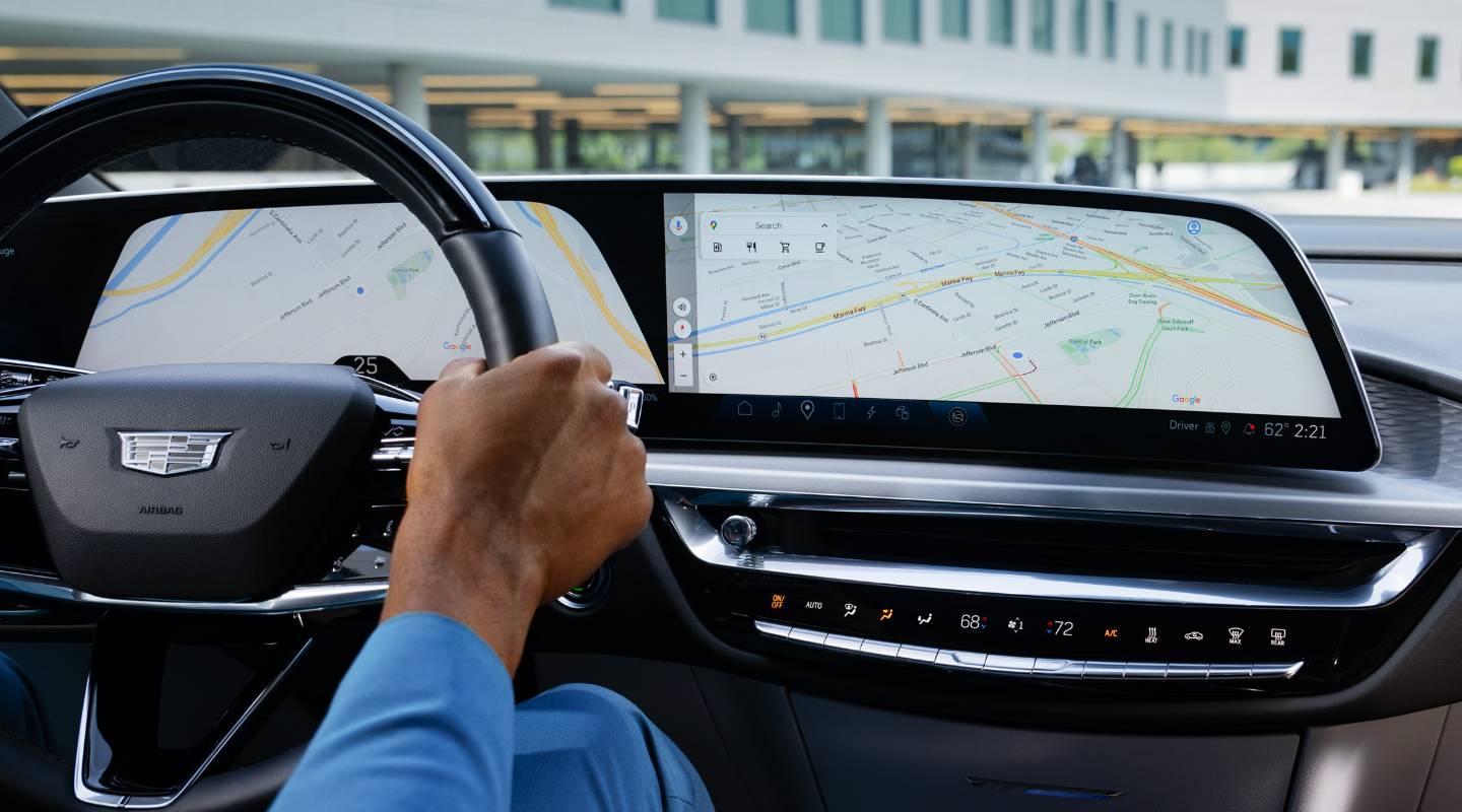 Close-up of a GM Vehicle’s Infotainment System Displaying the Navigation Feature