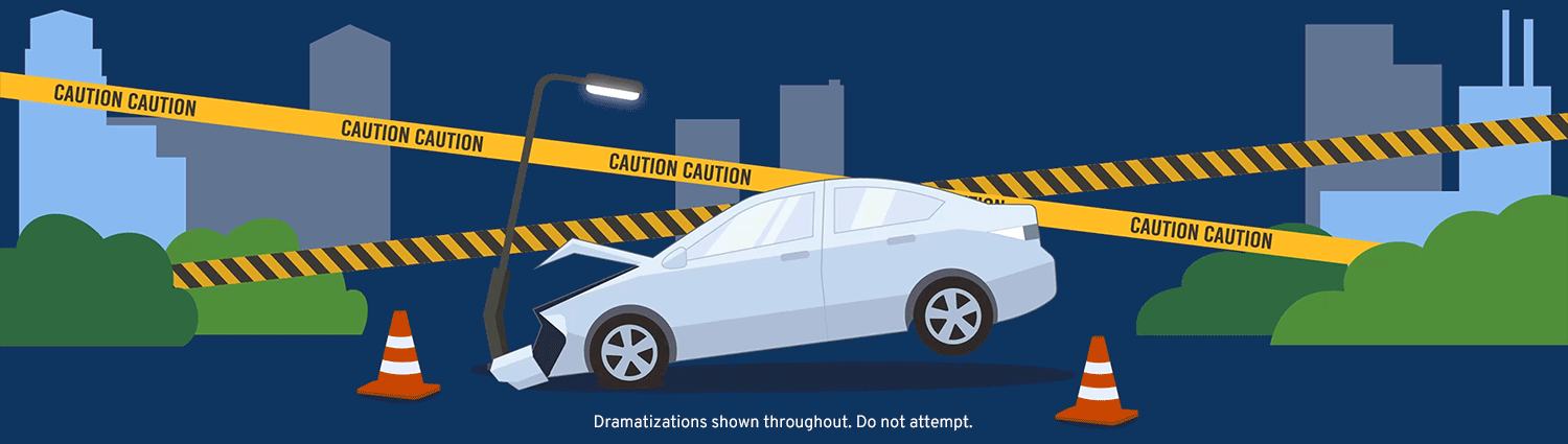 Drawing of Car Crashed into Street Light Pole